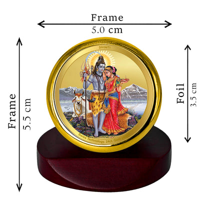 Diviniti 24K Gold Plated Shiv Parivar Photo Frame for Car Dashboard, Home Decor, Table Top, Puja Room Worship and Festival Gift MCF1CGOLD (5.5x5 CM)