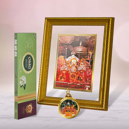 DIVINITI MATA Ka Darbar DG Size 2.5 Photo Frame, 24K Double Sided Gold Plated Pendant 18 MM and OMG Mogra Incense Sticks for Navratri Festival Puja & Auspicious Occasion (Combo Pack)