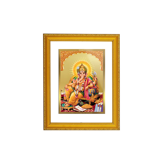 DIVINITI 24K Gold Plated Foil Ganesha Side Pose Wall Photo Frame Idol for Home Decor, Prayer, Workshop, Premium Gift|DG101 Size 2 (22.6x18.4 CM)