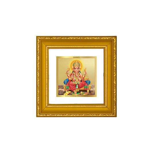 DIVINITI 24K Gold Plated Foil Lord Ganesha Premium Wall Photo Frame Idol for Home DÃ©cor, Puja Room, Table Top, Premium Gifts|DG101S1A (10x10 CM)