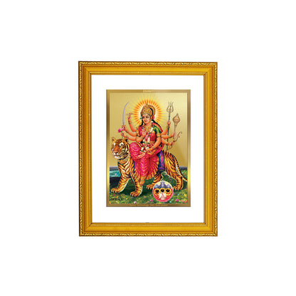 DIVINITI 24K Gold Plated Foil Durga Mata Wooden Photo Frame Idol for Wall Hanging, Home Decor, Prayer, Workshop, Premium Gift | DG101 Size 2 (22.6x18.4 CM)