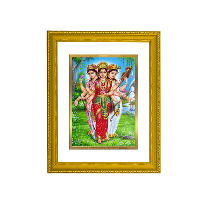 DIVINITI 24K Gold Plated Teen Devi Religious Photo Frame Idol for Home & Office Decor, Wall Hanging, Workshop, Table Top, Gift|DG101 Size 2 (22.6x18.4 CM)