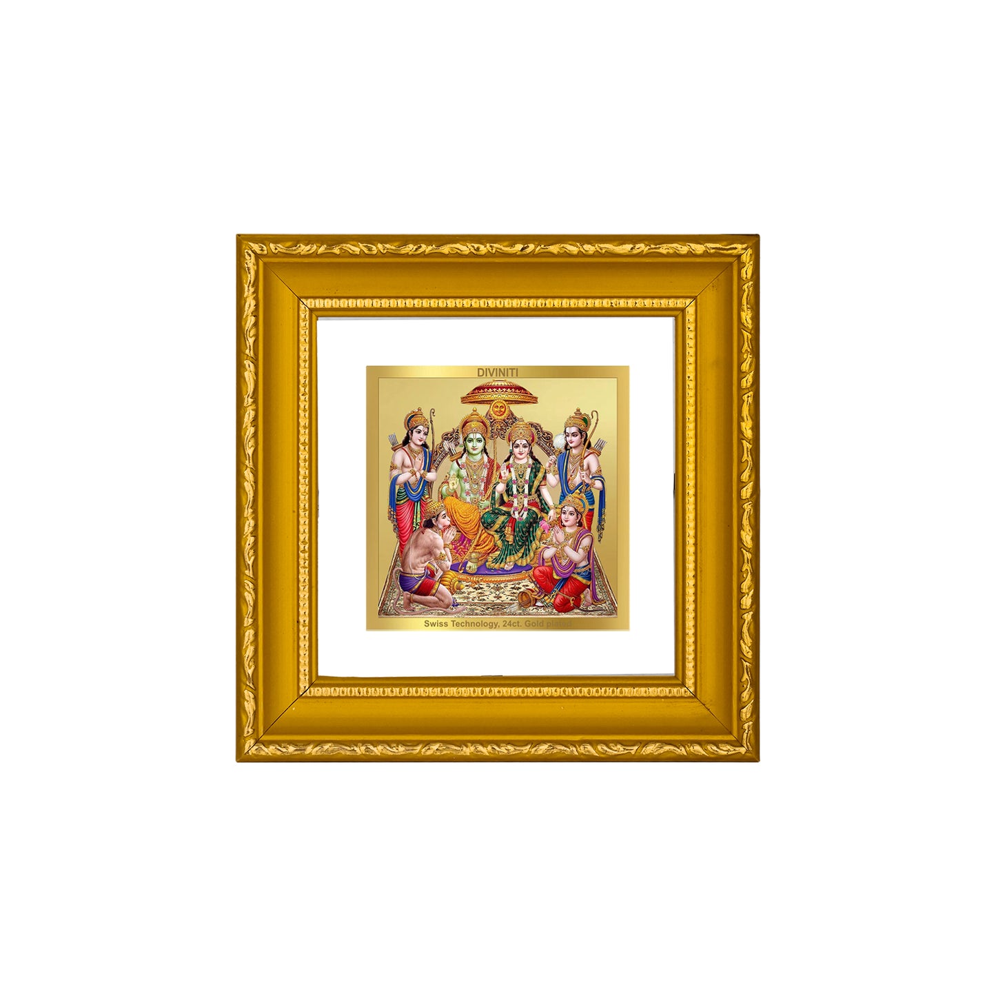 DIVINITI 24K Gold Plated Lord Ram Darbar Modern Photo Frame Idol for Wall Hanging, Home Decor, Puja Room, Premium Gifts|DG101S1A (10x10 CM)