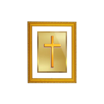 DIVINITI 24K Gold Plated Foil Holy Cross Wooden Modern Photo Frame Idol for Prayer, Home Decor, Workshop, Wall Hanging, Gift | DG101 Size 2 (22.6x18.4 CM)