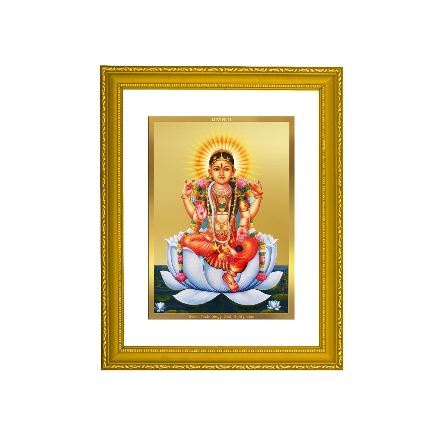 DIVINITI 24K Gold Plated Tripura Devi Photo Frame Idol for Home Decor, Puja Room, Table Top, Wall Hanging, Workshop, Gift|DG101 Size 2 (22.6x18.4 CM)