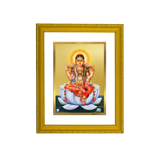 DIVINITI 24K Gold Plated Tripura Devi Wooden Photo Frame Idol for Home Decor, Puja Room, Table Top, Wall Hanging, Workshop, Gift | DG101 Size 2 (22.6x18.4 CM)