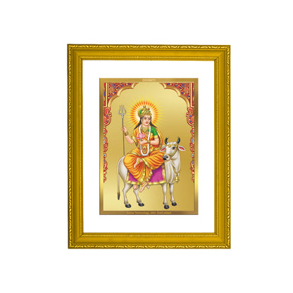 DIVINITI 24K Gold Plated Foil Shailputri Mata Wooden Photo Frame Idol for Puja Room, Home Decor, Wall Hanging, Workshop, Gift | DG101 Size 2 (22.6x18.4 CM)