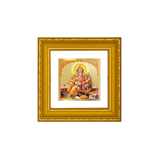 DIVINITI 24K Gold Plated Foil Lord Ganesha Wooden Traditional Wall Photo Frame Idol for Puja Room,  Home Decor, Table Top, Premium Gifts | DG101S1A (10x10 CM)