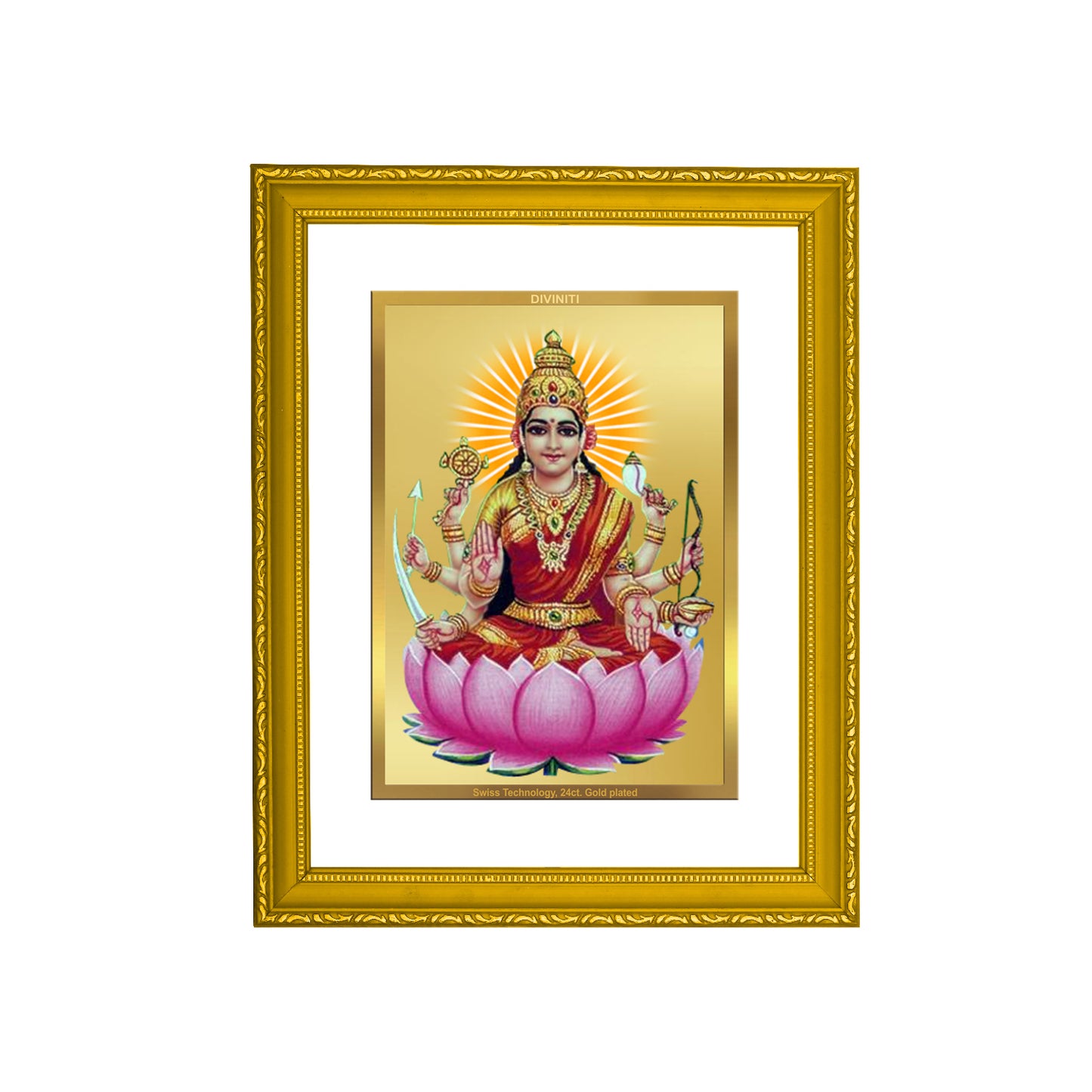 DIVINITI 24K Gold Plated Veer Laxmi Wooden Traditional Photo Frame Idol for Home Wall Decor, Workshop, Table Top, Premium Gift | DG101 Size 2 (22.6x18.4 CM)