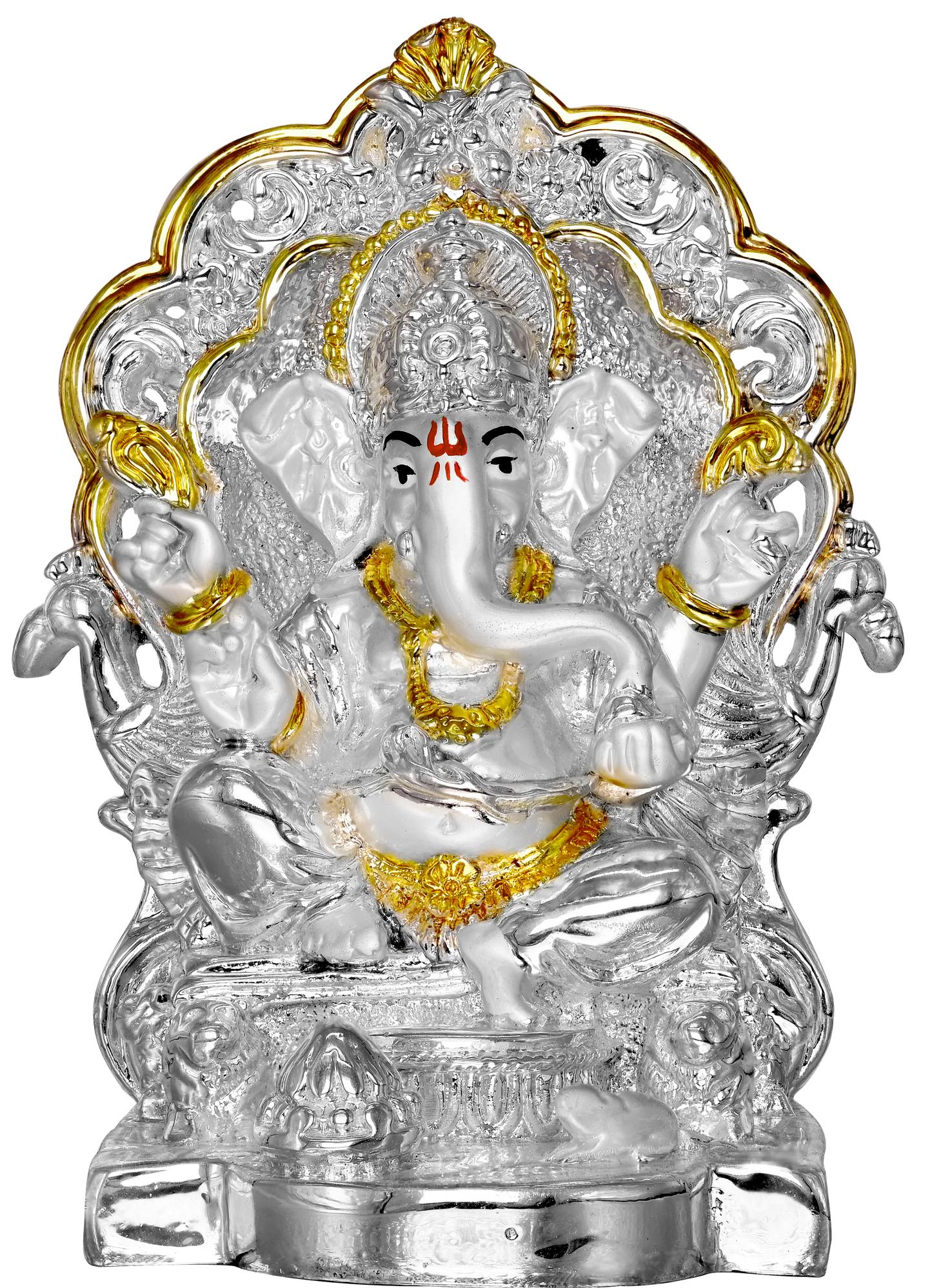 Diviniti Ganesha on Sinhasan Idol for Home Decor| 999 Silver Plated Sculpture of Ganesha| Idol for Home, Office, Temple & Table Decoration| Religious Idol For Prayer, Gift