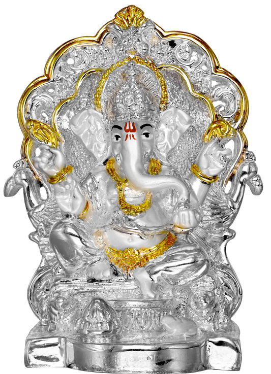 Diviniti Ganesha on Sinhasan Idol for Home Decor| 999 Silver Plated Sculpture of Ganesha| Idol for Home, Office, Temple & Table Decoration| Religious Idol For Prayer, Gift