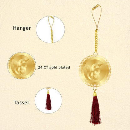 Diviniti 24K Gold Plated Double Sided Khanda Sahib & Ek Omkar Car Dangler|6 CM Khanda Sahib Hanging Car Decor|Luxurious Dangler For Car|Divine Car Accessories For Positive Energy & Protection