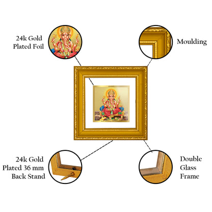 DIVINITI 24K Gold Plated Foil Lord Ganesha Premium Wall Photo Frame Idol for Home DÃ©cor, Puja Room, Table Top, Premium Gifts|DG101S1A (10x10 CM)