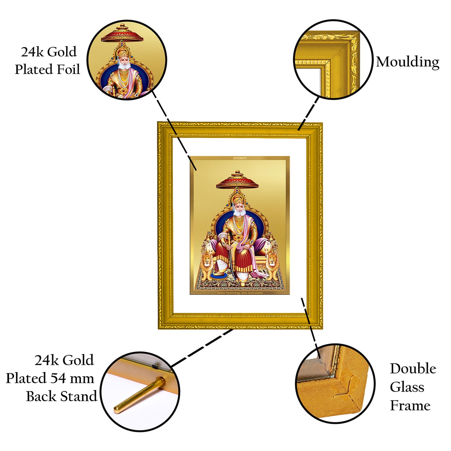 DIVINITI 24K Gold Plated Foil Agrasen Maharaj Wooden Photo Frame Idol for Wall Hanging, Home Decor, Prayer, Gift | DG101 Size 2 (22.6x18.4 CM)