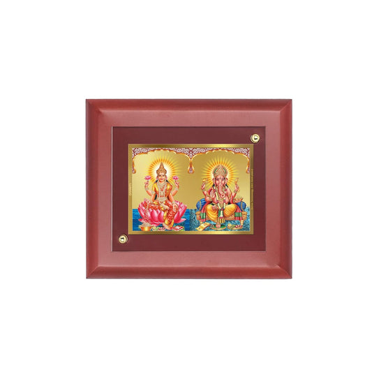 DIVINITI 24K Gold Plated Foil Lakshmi and Ganesh Wooden Classic Photo Frame Idol for Wall Hanging, Home Decor, Table Top, Puja Room, Gift | MDF Size 1 (16.7x14.2 CM)