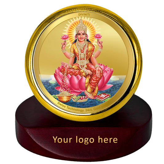 Diviniti 24K Gold Plated Lakshmi Photo Frame for Car Dashboard, Home Decor, Table Top, Puja Room Worship and Festival Gift MCF1CGOLD (5.5x5 CM)