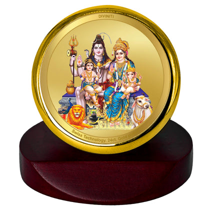 Diviniti 24K Gold Plated Shiv Parivar Photo Frame for Car Dashboard, Home Decor, Table Top, Puja Room Worship and Festival Gift MCF1CGOLD (5.5x5 CM)