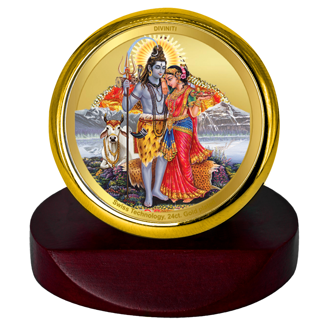 Diviniti 24K Gold Plated Shiv Parivar Photo Frame for Car Dashboard, Home Decor, Table Top, Puja Room Worship and Festival Gift MCF1CGOLD (5.5x5 CM)