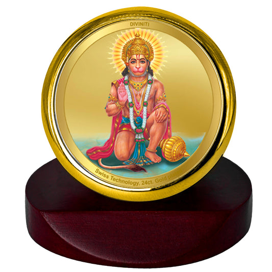 Diviniti 24K Gold Plated Lord Hanuman Photo Frame for Car Dashboard, Home Decor, Table Top, Puja Room Worship and Festival Gift MCF1CGOLD (5.5x5 CM)