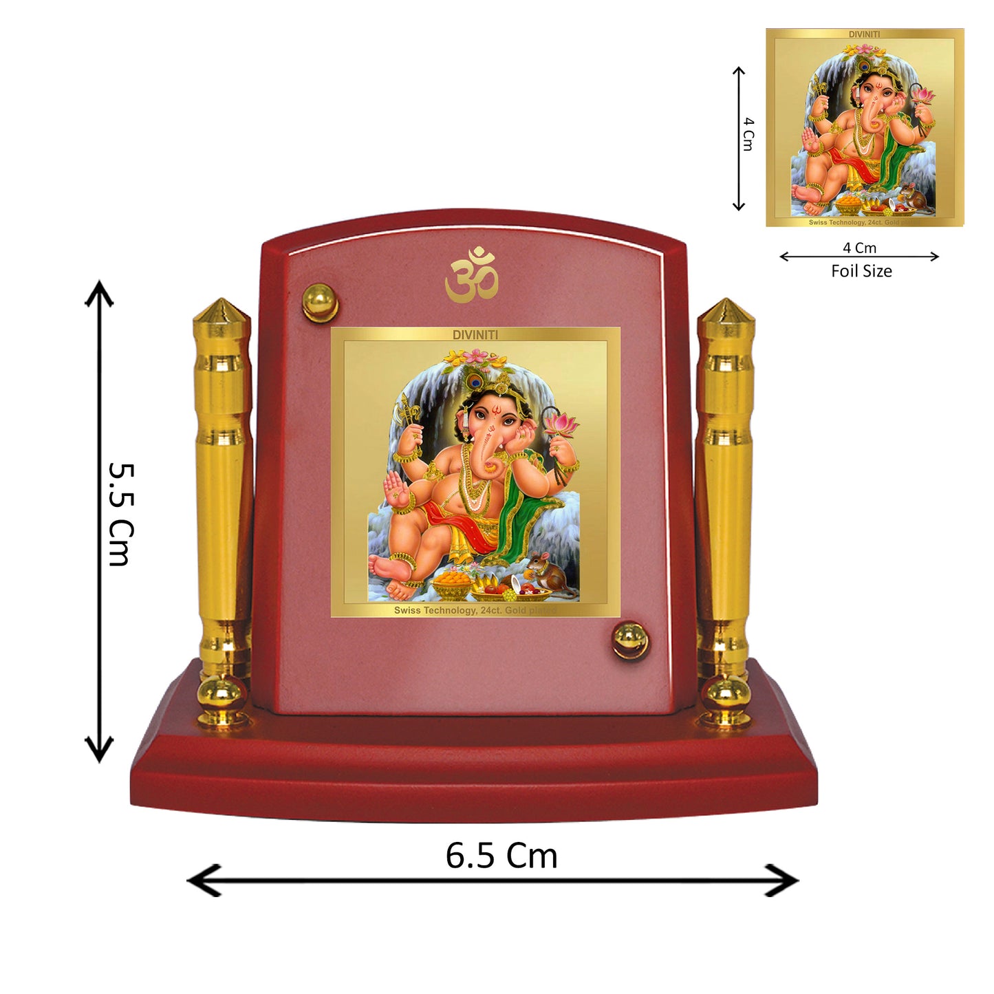 Diviniti 24K Gold Plated Bal Ganesha Photo Frame for Car Dashboard, Home Decor, Tabletop, Puja Room, Showpiece and Gift  MDF1BP+ (6.5x5.5 CM)