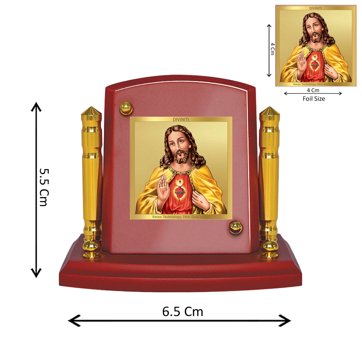 Diviniti 24K Gold Plated Jesus Christ Photo Frame for Car Dashboard, Home Decor, Tabletop, Puja Room, Showpiece and Gift  MDF1BP+ (6.5x5.5 CM)