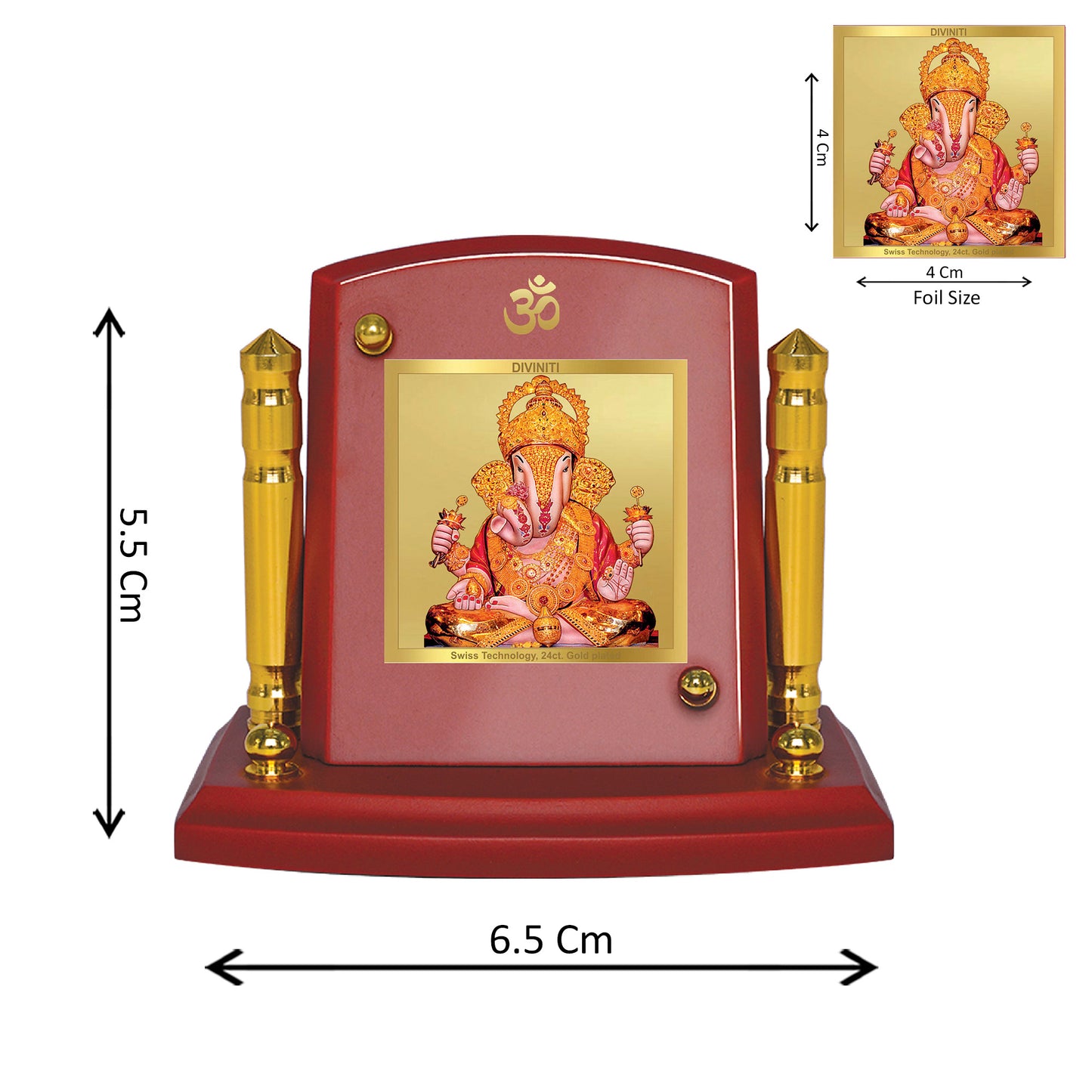 Diviniti 24K Gold Plated Dagdu Ganesha Photo Frame for Car Dashboard, Home Decor, Tabletop, Puja Room, Showpiece and Gift  MDF1BP+ (6.5x5.5 CM)