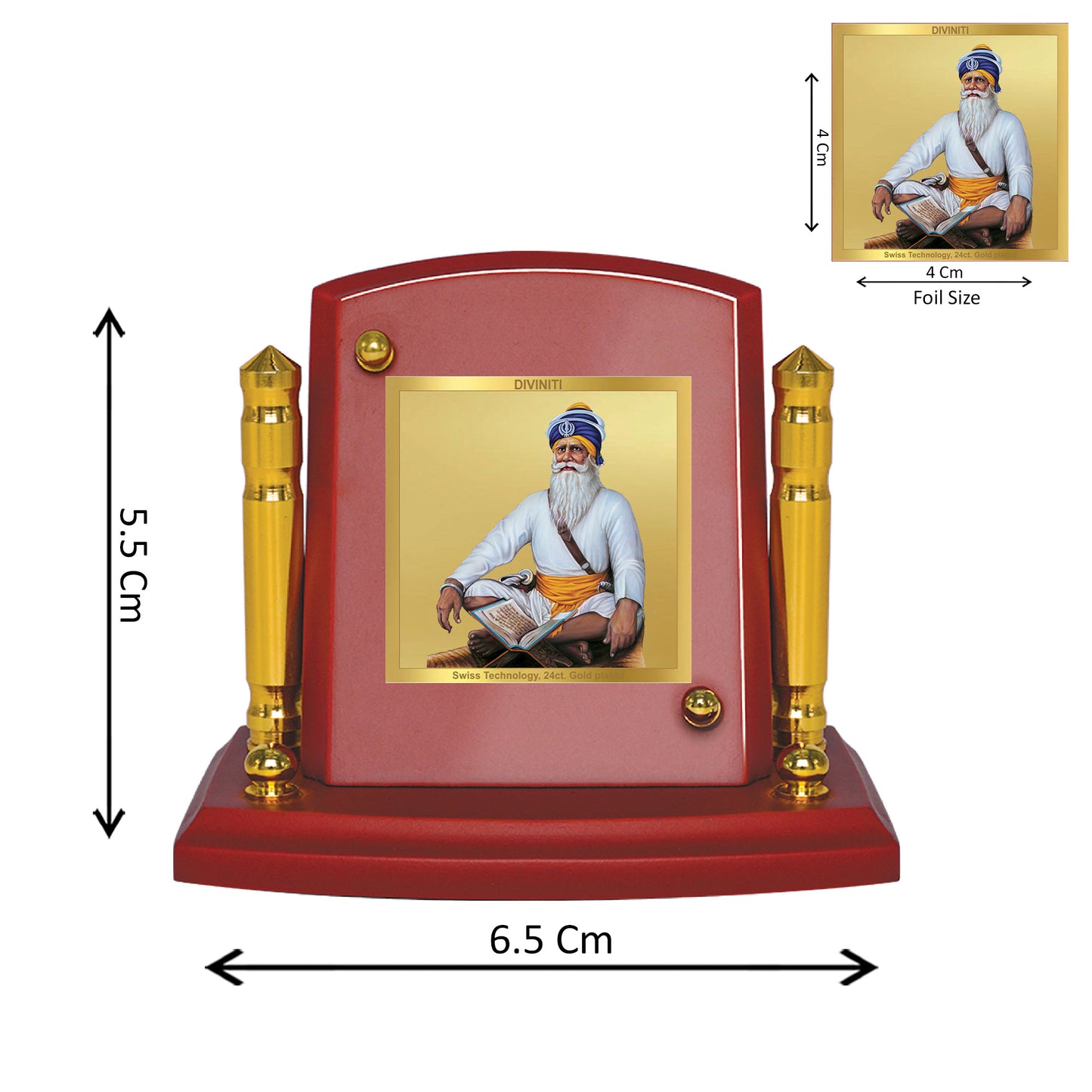 Diviniti 24K Gold Plated Baba Deep Singh Ji Photo Frame for Car Dashboard, Home Decor, Tabletop, Puja Room, Showpiece and Gift  MDF1BP+ (6.5x5.5 CM)