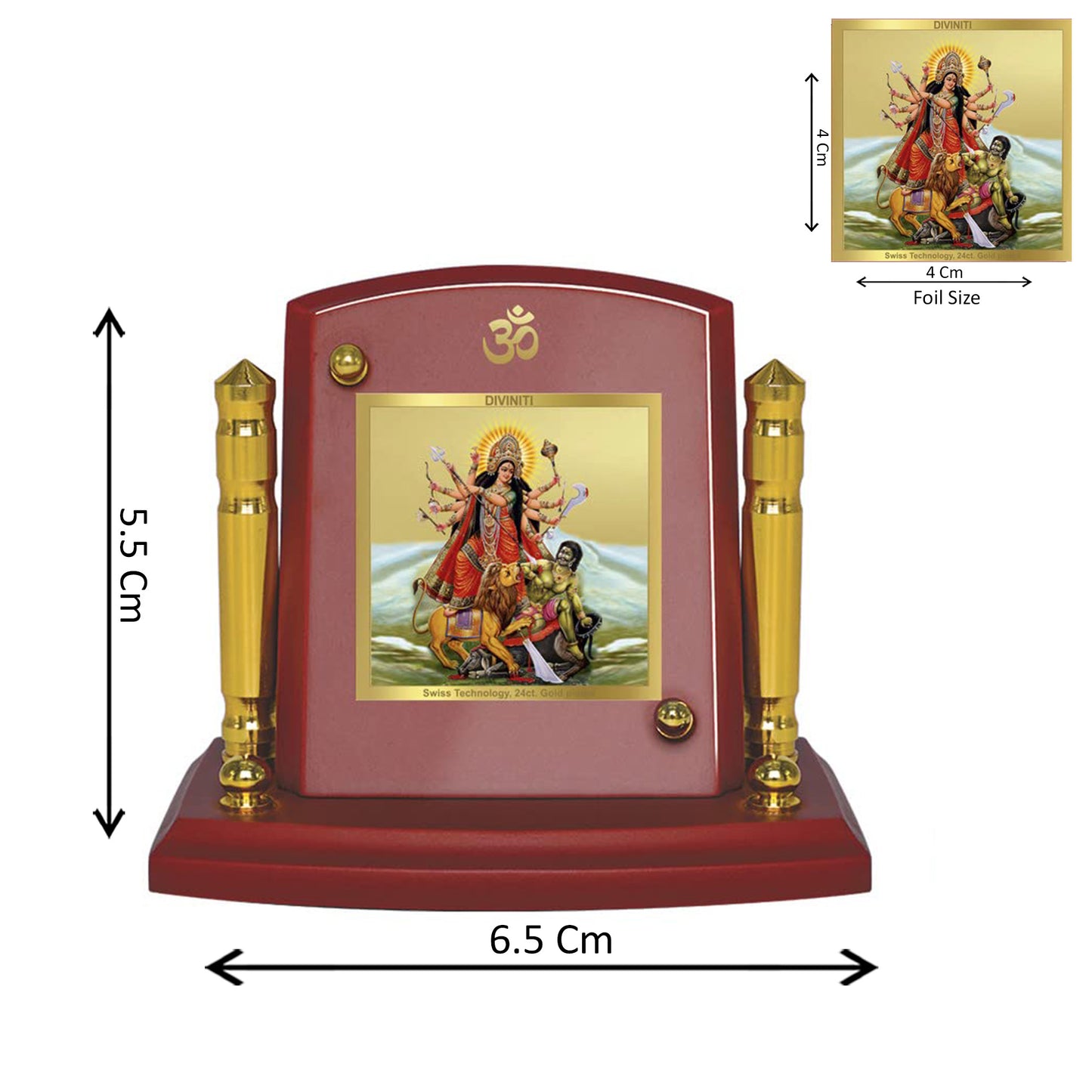 Diviniti 24K Gold Plated Durga Photo Frame for Car Dashboard, Home Decor, Tabletop, Puja Room, Showpiece and Gift  MDF1BP+ (6.5x5.5 CM)