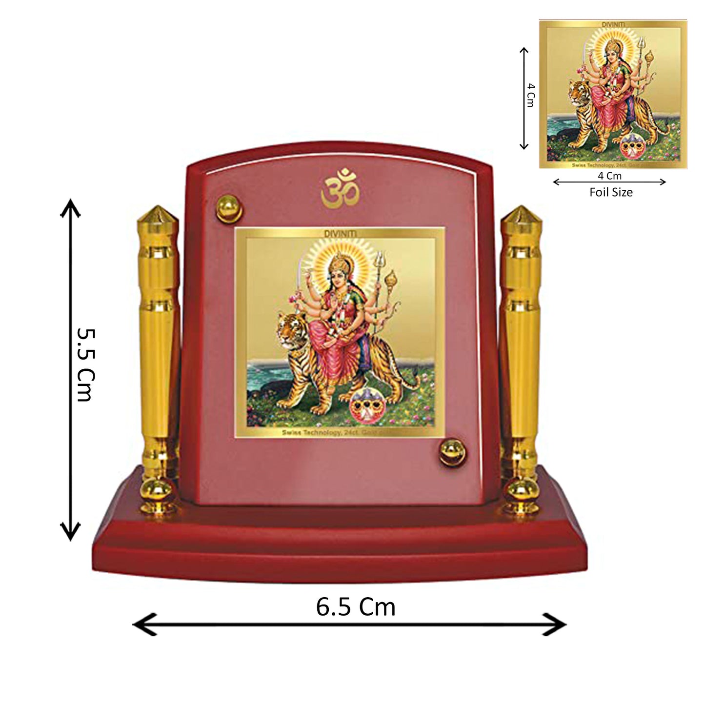 Diviniti 24K Gold Plated Durga Photo Frame for Car Dashboard, Home Decor, Tabletop, Puja Room, Showpiece and Gift  MDF1BP+ (6.5x5.5 CM)