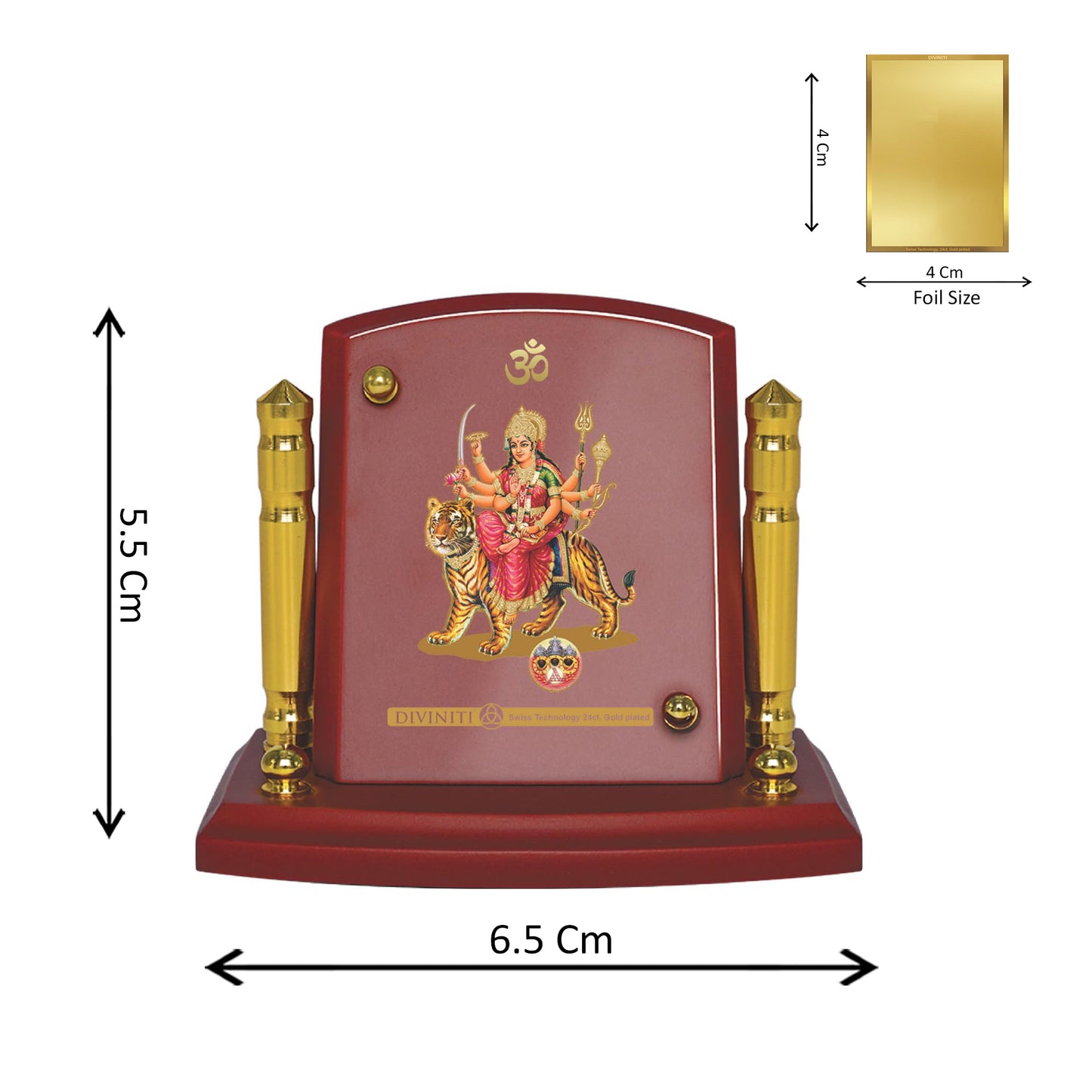 Diviniti 24K Gold Plated Durga Mata Photo Frame for Car Dashboard, Home Decor, Tabletop, Puja Room, Showpiece and Gift  MDF1BP+ (6.5x5.5 CM)