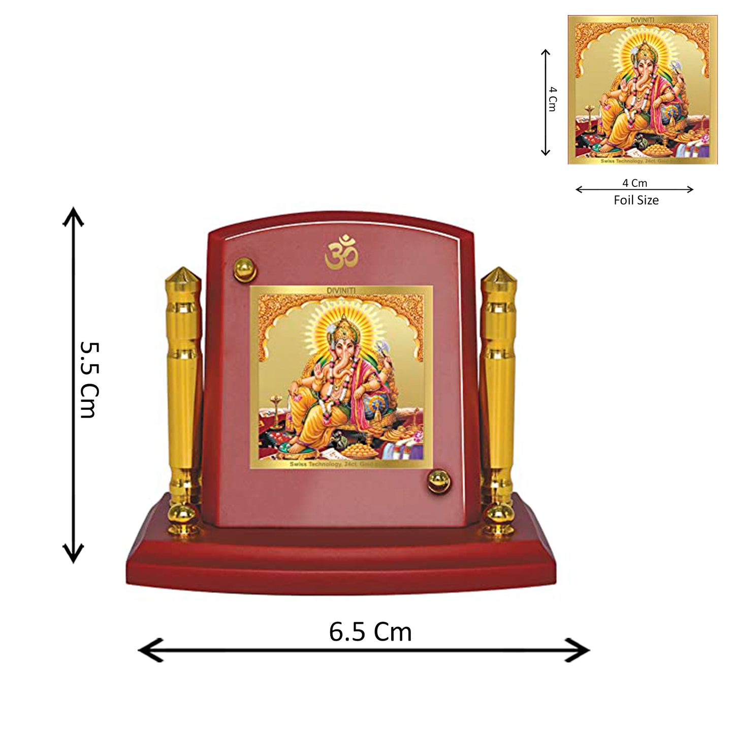 Diviniti 24K Gold Plated Ganesha Photo Frame for Car Dashboard, Home Decor, Tabletop, Puja Room, Showpiece and Gift  MDF1BP+ (6.5x5.5 CM)