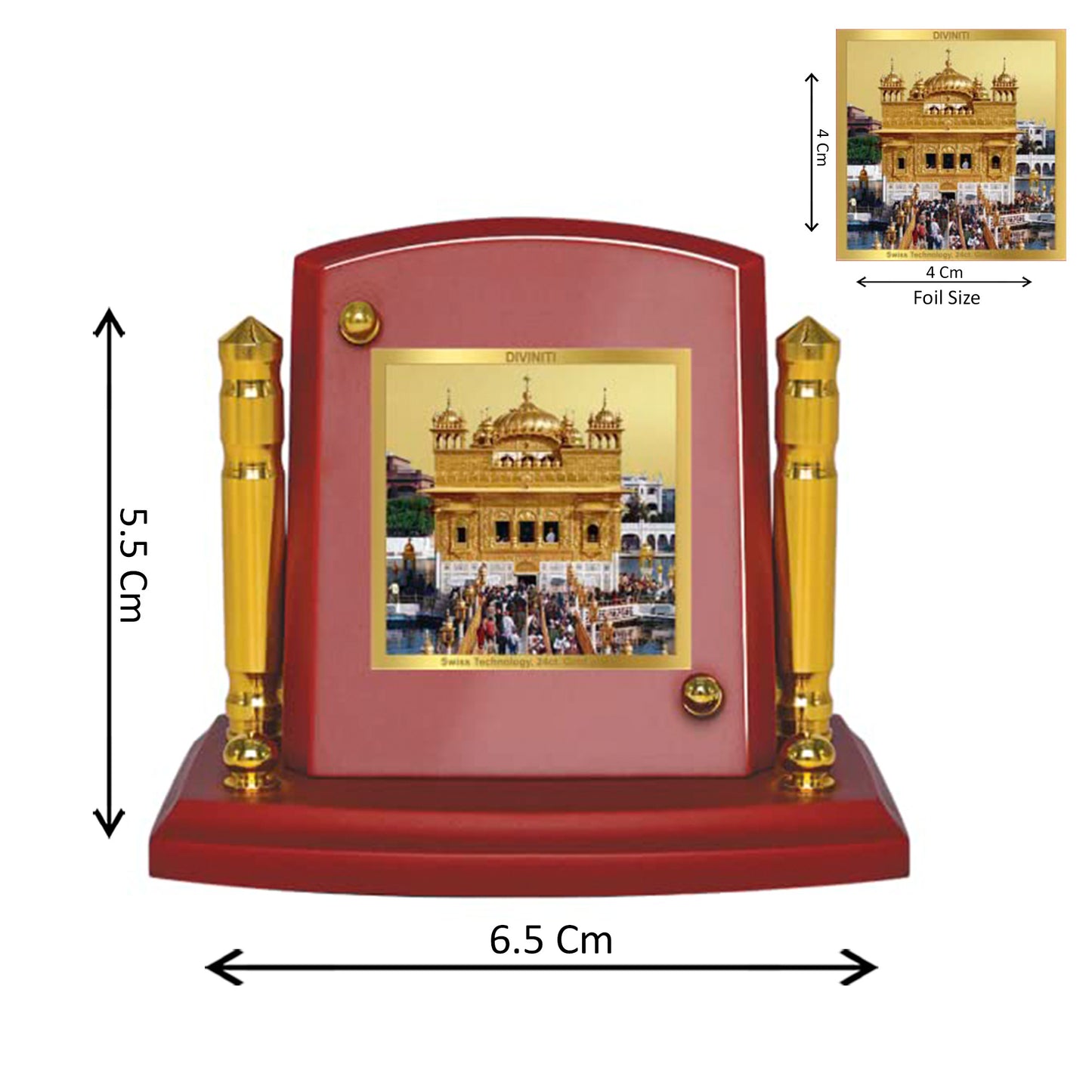 Diviniti 24K Gold Plated Golden Temple Photo Frame for Car Dashboard, Home Decor, Tabletop, Puja Room, Showpiece and Gift  MDF1BP+ (6.5x5.5 CM)