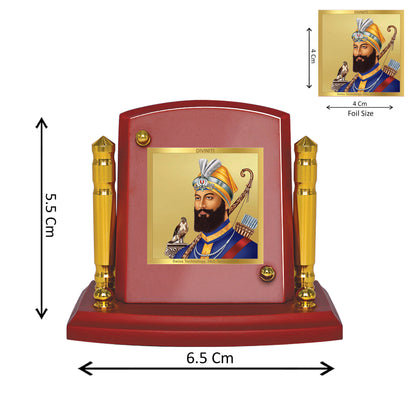 Diviniti 24K Gold Plated Guru Gobind Singh Photo Frame for Car Dashboard, Home Decor, Tabletop, Puja Room, Showpiece and Gift  MDF1BP+ (6.5x5.5 CM)