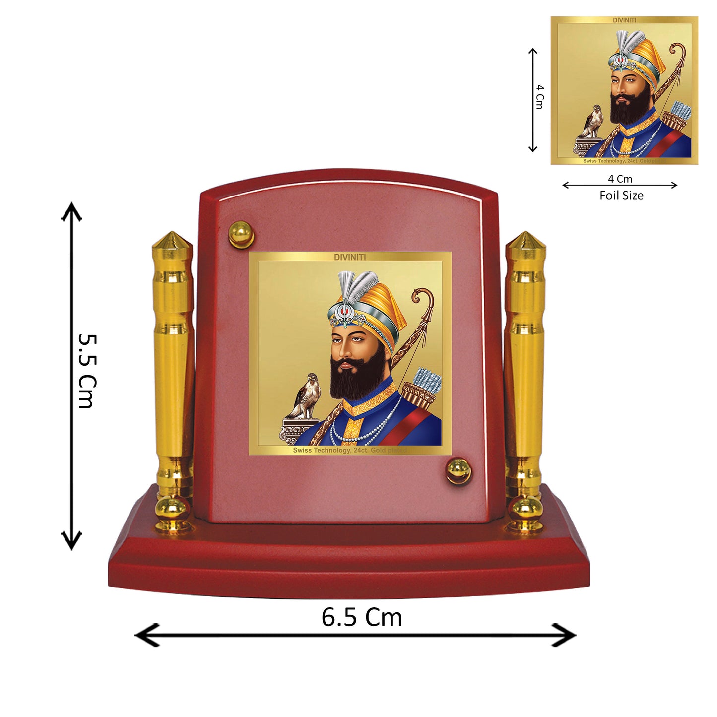 Diviniti 24K Gold Plated Guru Gobind Singh Photo Frame for Car Dashboard, Home Decor, Tabletop, Puja Room, Showpiece and Gift  MDF1BP+ (6.5x5.5 CM)