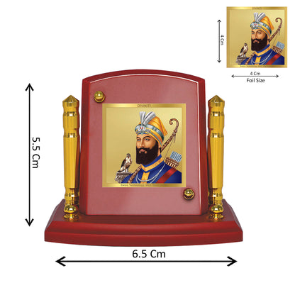 Diviniti 24K Gold Plated Guru Gobind Singh Photo Frame for Car Dashboard, Home Decor, Tabletop, Puja Room, Showpiece and Gift  MDF1BP+ (6.5x5.5 CM)