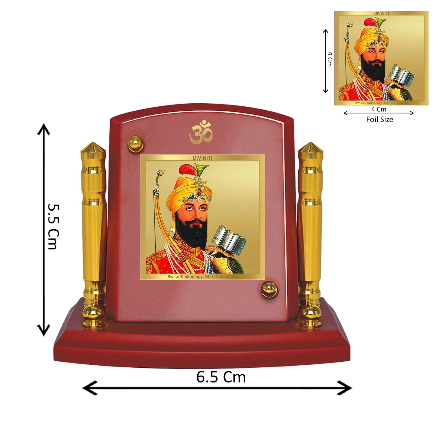 Diviniti 24K Gold Plated Guru Gobind Singh Photo Frame for Car Dashboard, Home Decor, Tabletop, Puja Room, Showpiece and Gift  MDF1BP+ (6.5x5.5 CM)