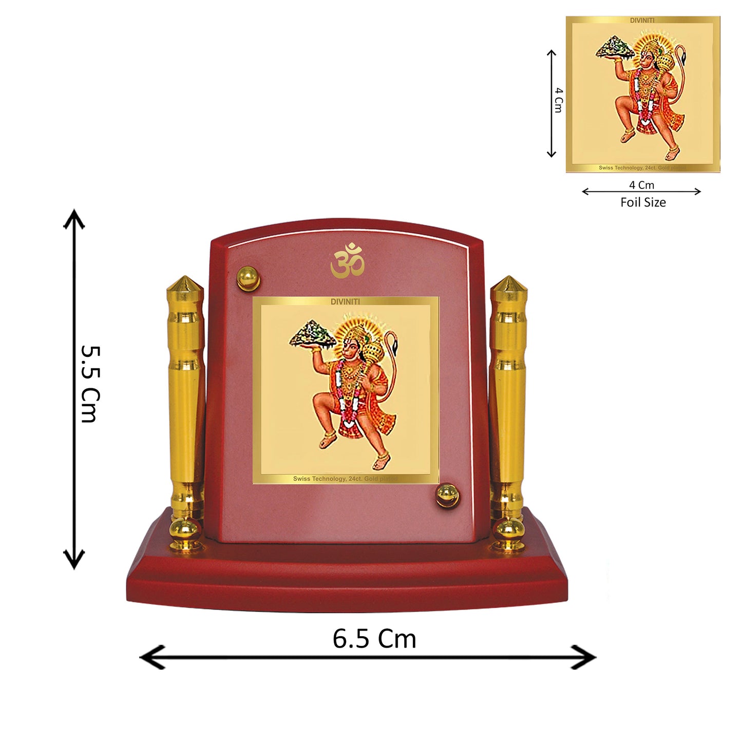 Diviniti 24K Gold Plated Hanuman Ji Photo Frame for Car Dashboard, Home Decor, Tabletop, Puja Room, Showpiece and Gift  MDF1BP+ (6.5x5.5 CM)