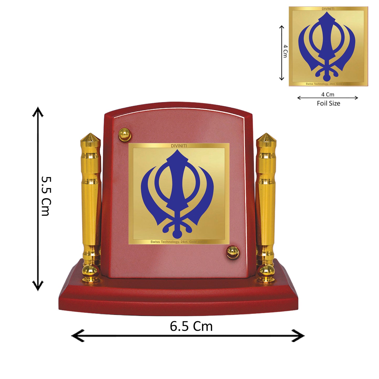 Diviniti 24K Gold Plated Khanda Sahib Photo Frame for Car Dashboard, Home Decor, Tabletop, Puja Room, Showpiece and Gift  MDF1BP+ (6.5x5.5 CM)