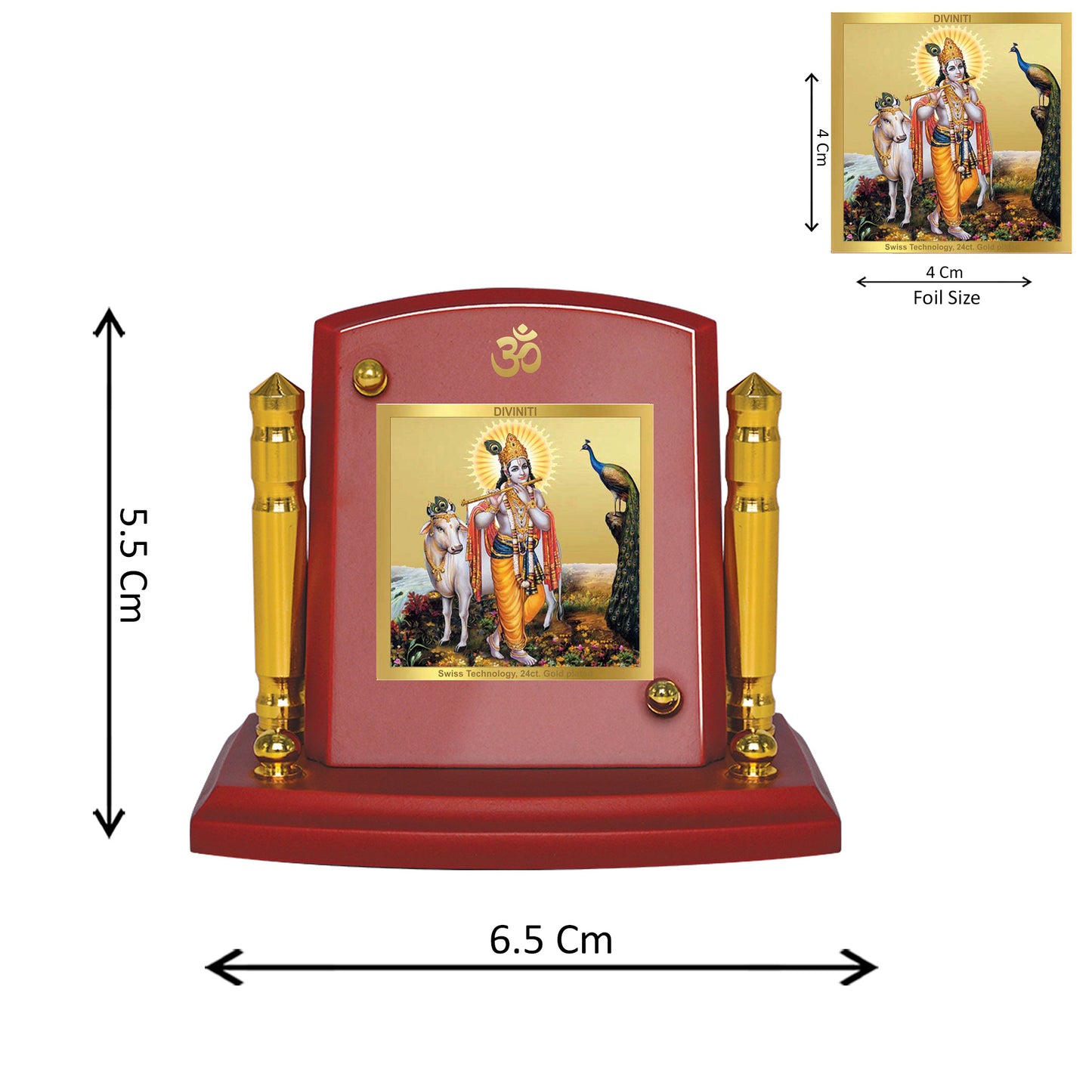 Diviniti 24K Gold Plated Krishna Ji Photo Frame for Car Dashboard, Home Decor, Tabletop, Puja Room, Showpiece and Gift  MDF1BP+ (6.5x5.5 CM)