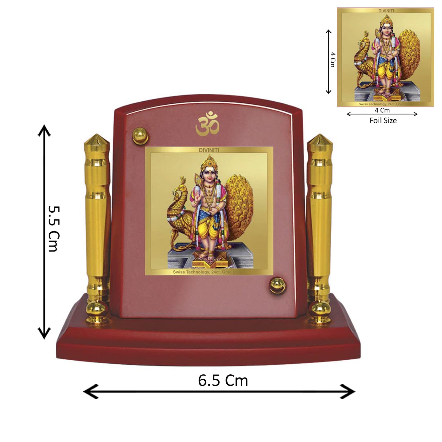 Diviniti 24K Gold Plated Karthikey Photo Frame for Car Dashboard, Home Decor, Tabletop, Puja Room, Showpiece and Gift  MDF1BP+ (6.5x5.5 CM)