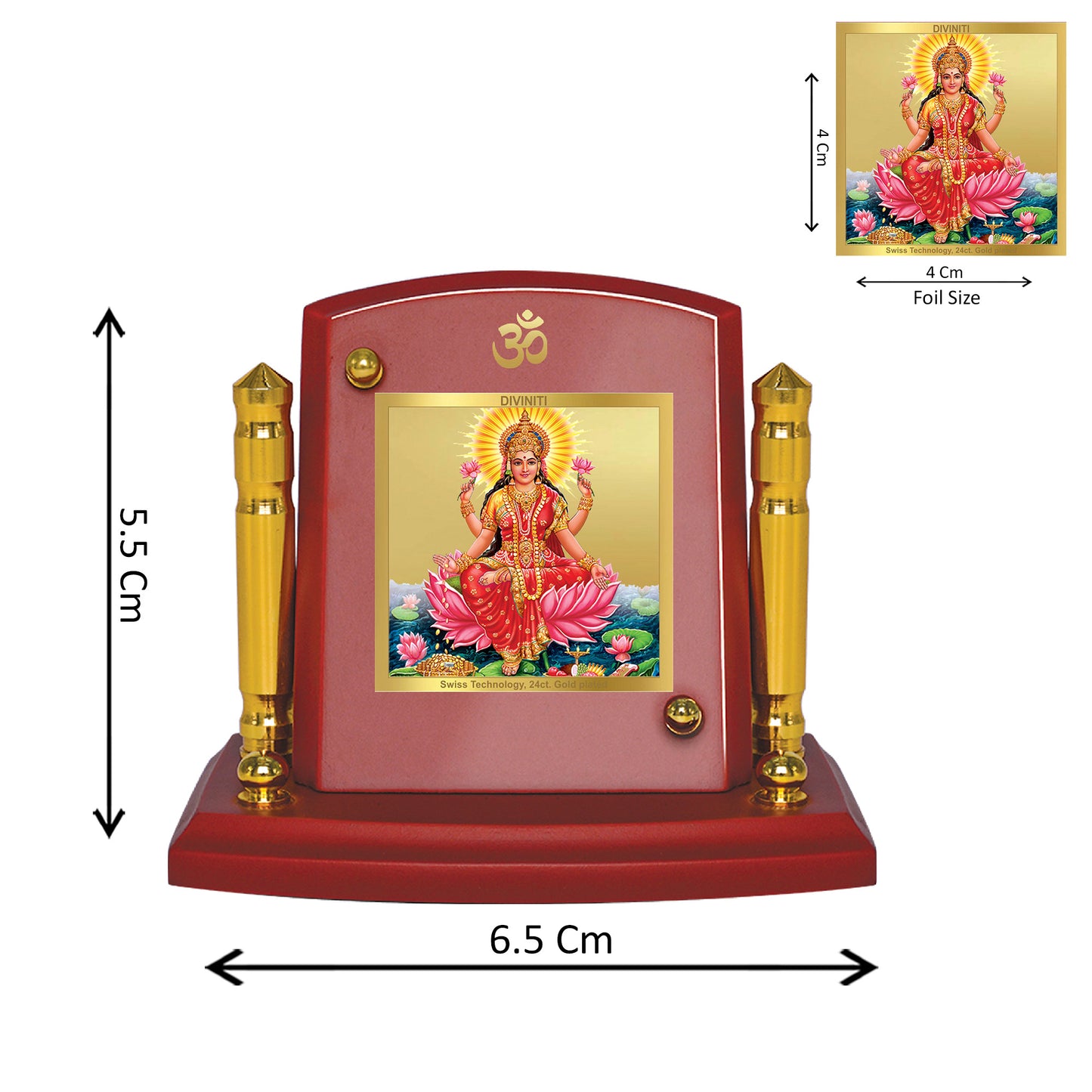 Diviniti 24K Gold Plated Laxmi Ji Photo Frame for Car Dashboard, Home Decor, Tabletop, Puja Room, Showpiece and Gift  MDF1BP+ (6.5x5.5 CM)