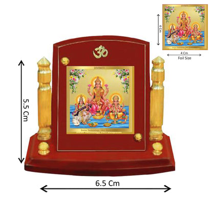 Diviniti 24K Gold Plated Lakshmi Ganesha Saraswati Photo Frame for Car Dashboard, Home Decor, Tabletop, Puja Room, Showpiece and Gift  MDF1BP+ (6.5x5.5 CM)