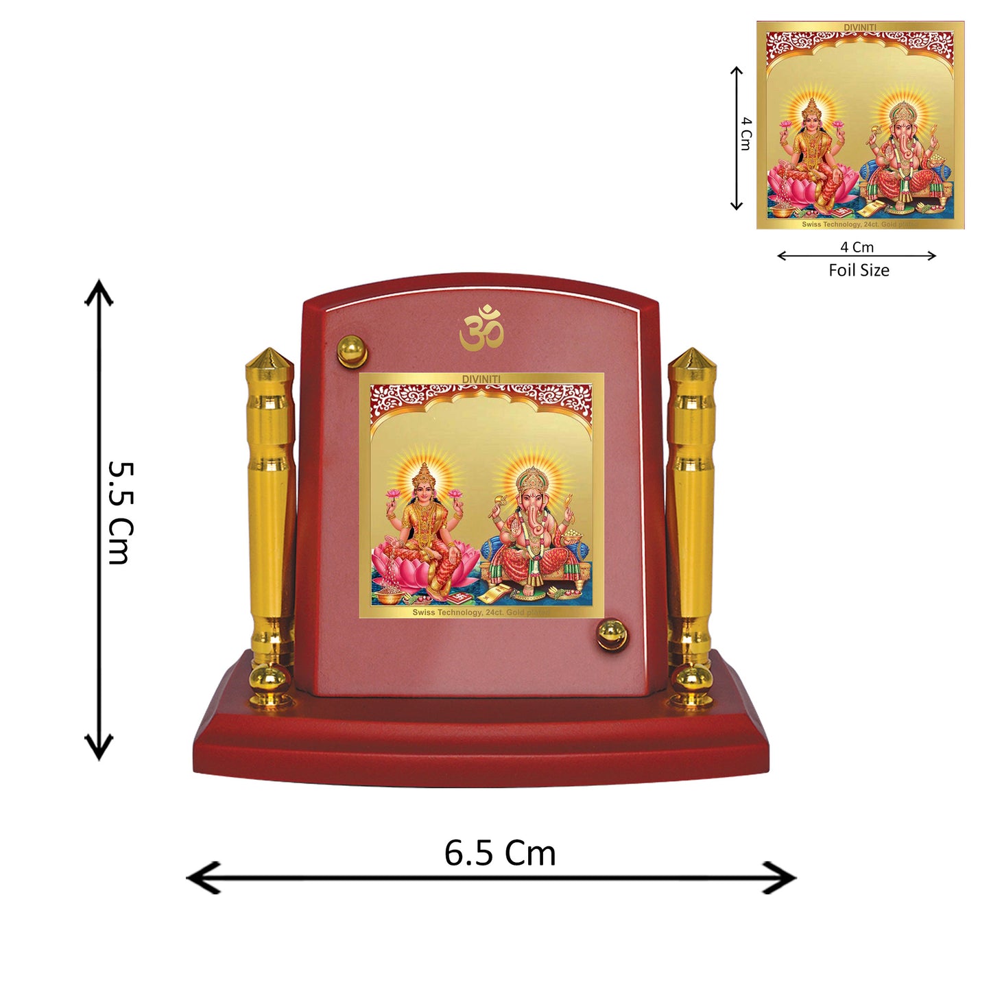 Diviniti 24K Gold Plated Lakshmi & Ganesha Photo Frame for Car Dashboard, Home Decor, Tabletop, Puja Room, Showpiece and Gift  MDF1BP+ (6.5x5.5 CM)