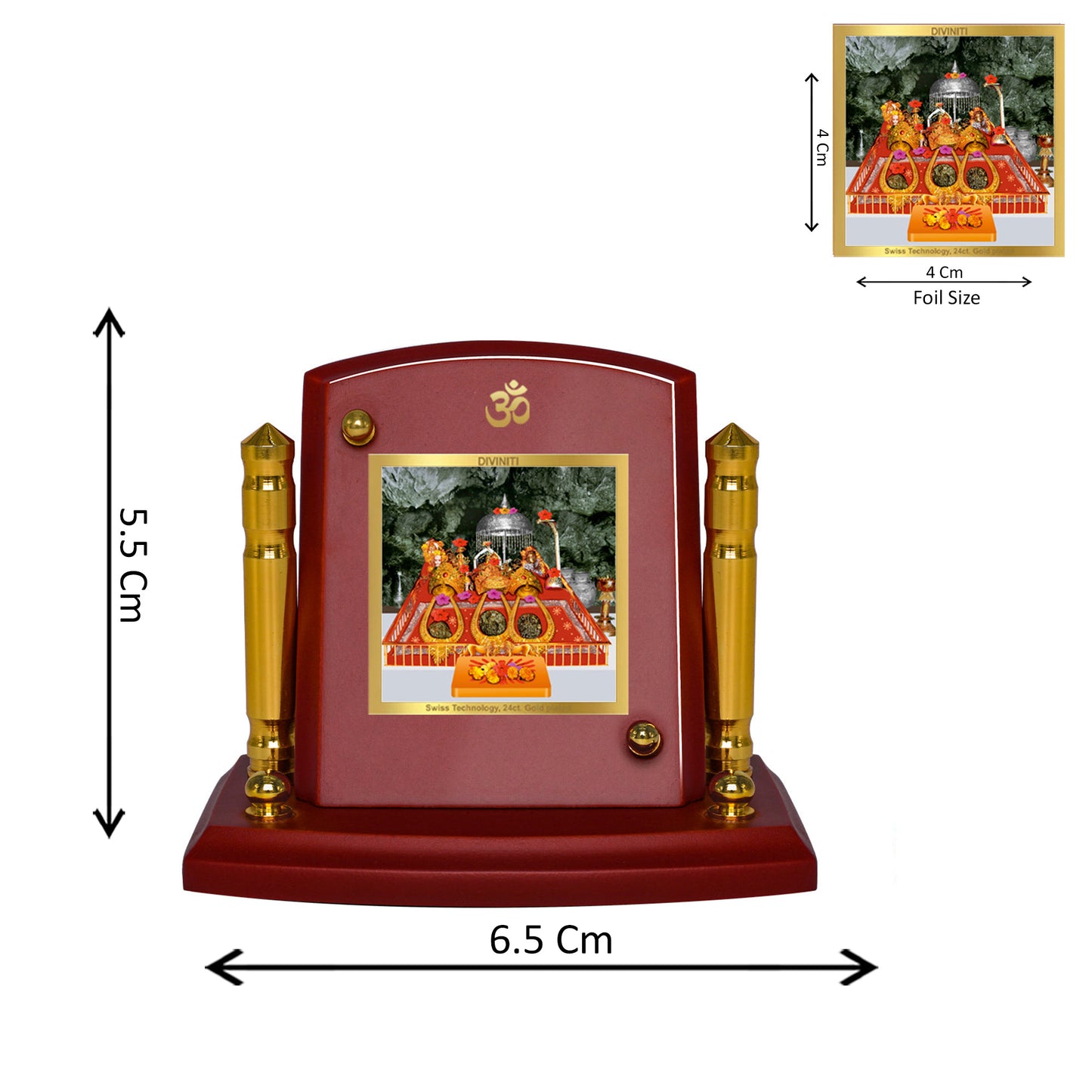 Diviniti 24K Gold Plated Vaishno Devi Photo Frame for Car Dashboard, Home Decor, Tabletop, Puja Room, Showpiece and Gift  MDF1BP+ (6.5x5.5 CM)