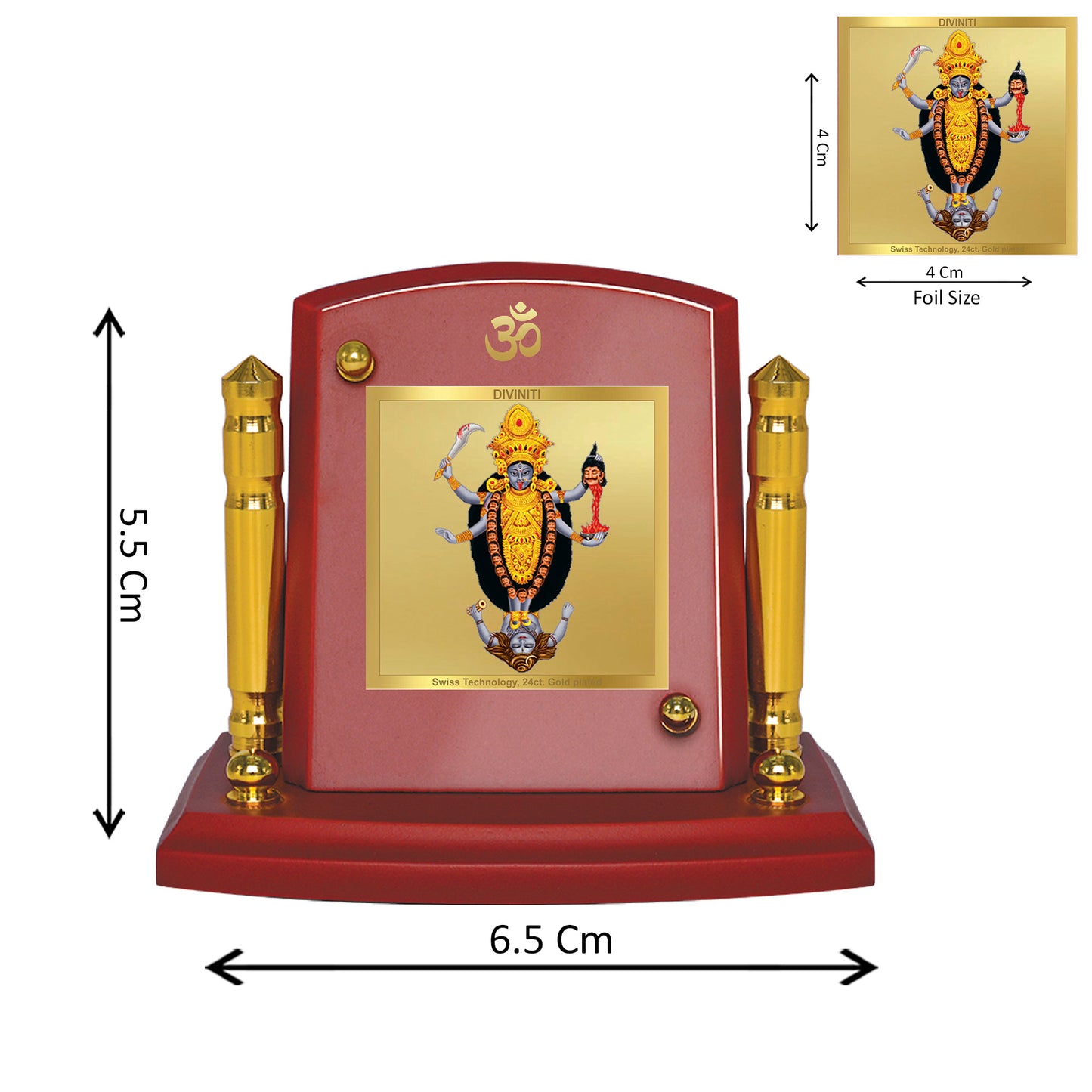 Diviniti 24K Gold Plated Maa Kali Photo Frame for Car Dashboard, Home Decor, Tabletop, Puja Room, Showpiece and Gift  MDF1BP+ (6.5x5.5 CM)