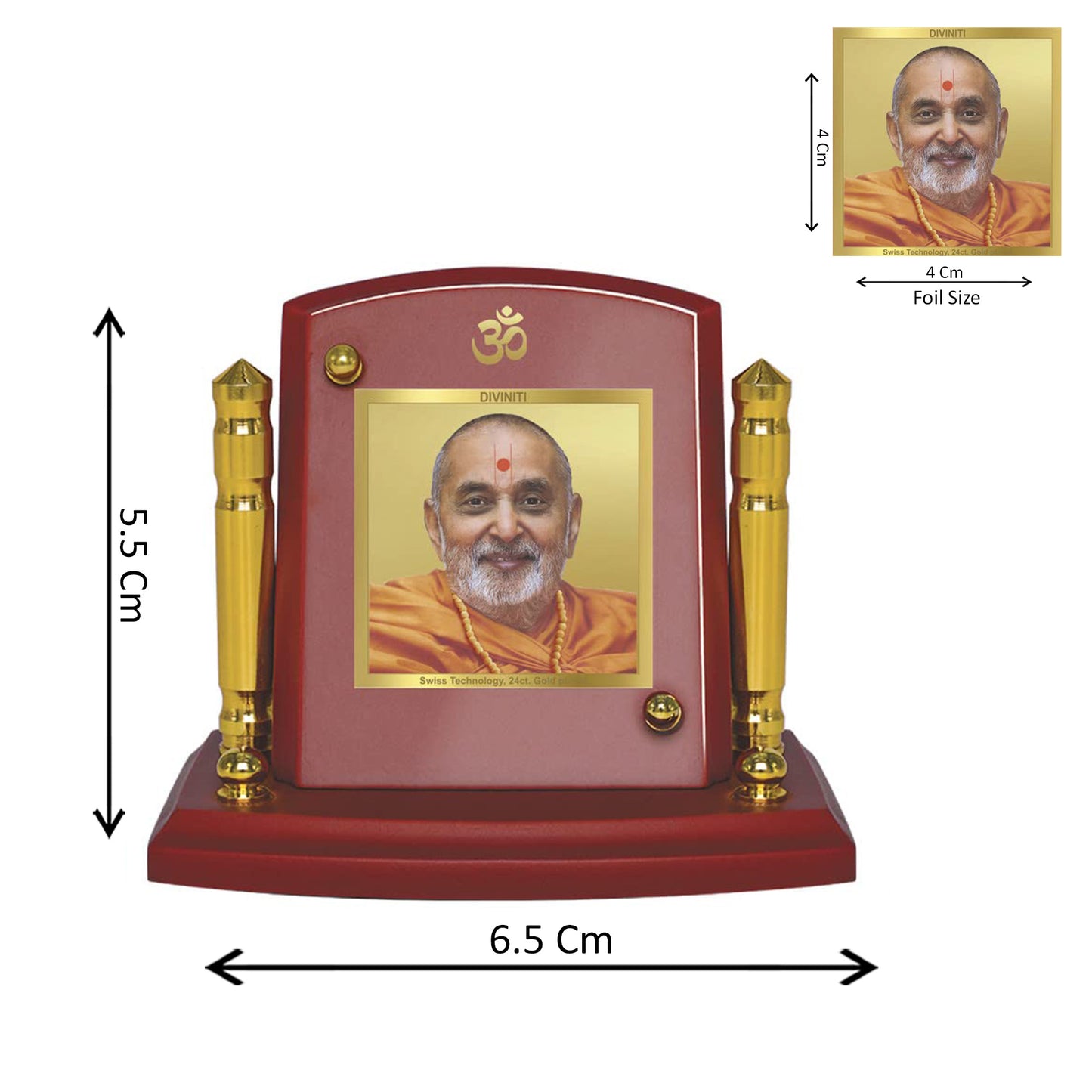 Diviniti 24K Gold Plated Pramukh Swami Photo Frame for Car Dashboard, Home Decor, Tabletop, Puja Room, Showpiece and Gift  MDF1BP+ (6.5x5.5 CM)