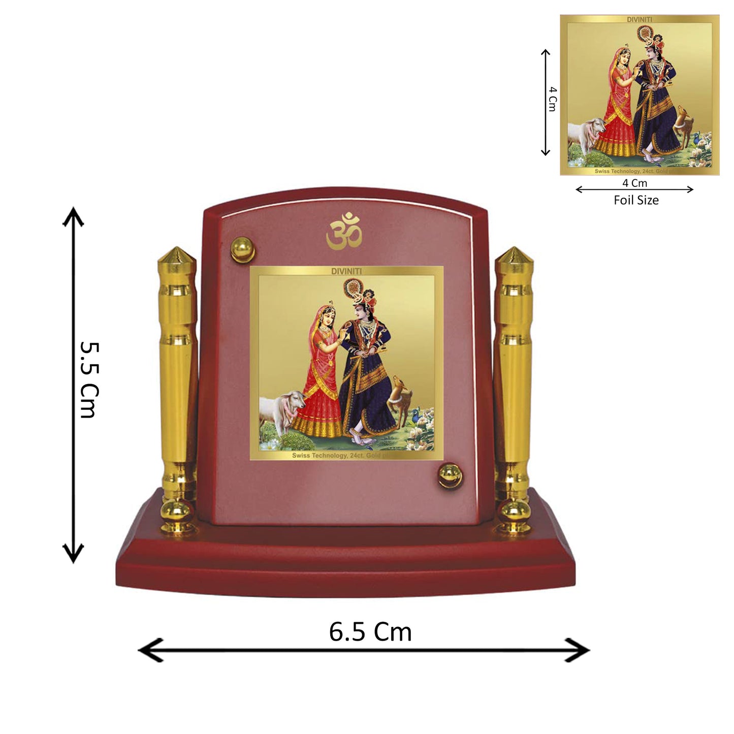 Diviniti 24K Gold Plated Radha Krishna Photo Frame for Car Dashboard, Home Decor, Tabletop, Puja Room, Showpiece and Gift  MDF1BP+ (6.5x5.5 CM)