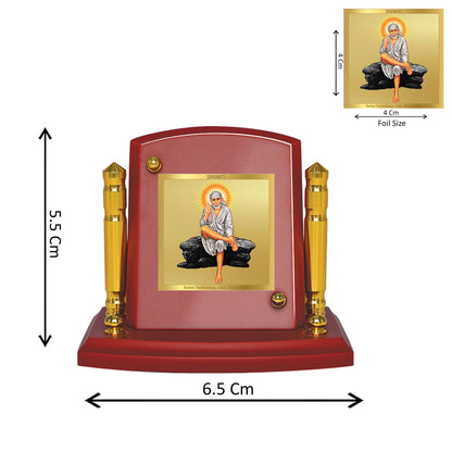 Diviniti 24K Gold Plated Sai Baba Photo Frame for Car Dashboard, Home Decor, Tabletop, Puja Room, Showpiece and Gift  MDF1BP+ (6.5x5.5 CM)