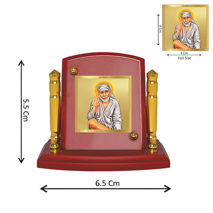 Diviniti 24K Gold Plated Sai Baba Photo Frame for Car Dashboard, Home Decor, Tabletop, Puja Room, Showpiece and Gift  MDF1BP+ (6.5x5.5 CM)