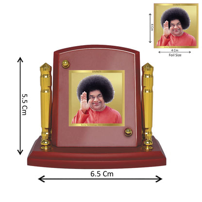 Diviniti 24K Gold Plated Satya Sai Baba Photo Frame for Car Dashboard, Home Decor, Tabletop, Puja Room, Showpiece and Gift  MDF1BP+ (6.5x5.5 CM)